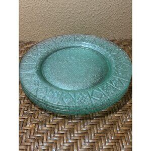 Vintage Indiana Pressed Glass  Salad Plates Green Diamond Pattern Set Of 4
